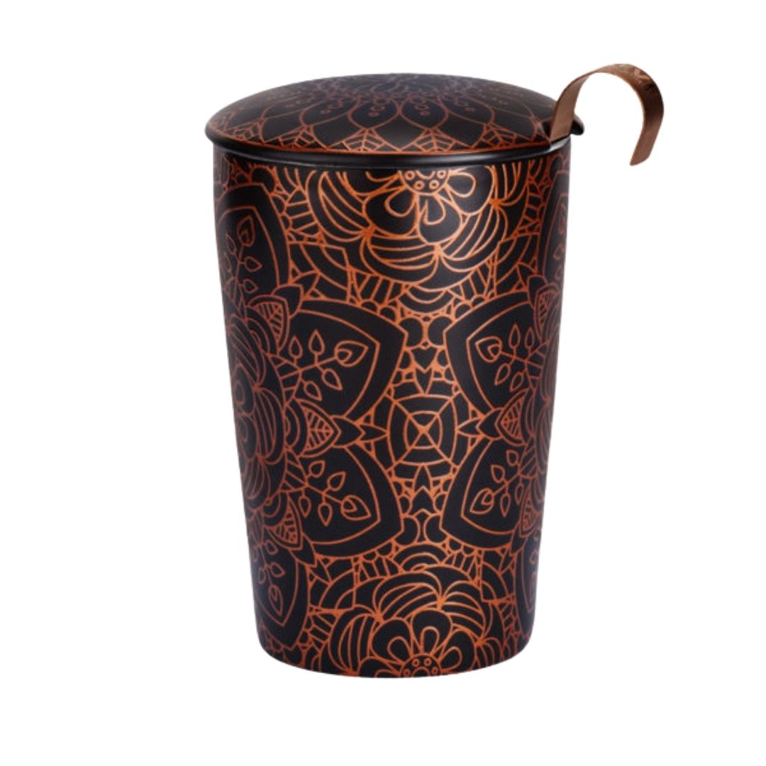 Taza Tisanera de Porcelana de Doble Pared Mandala Ebony